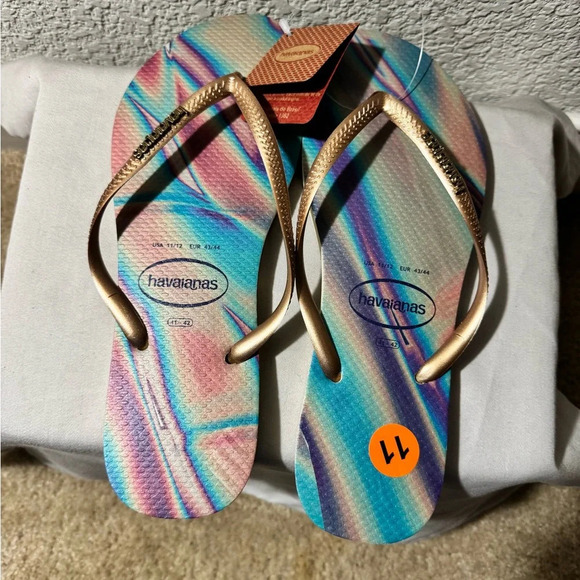 Havaianas Women's Slim Iridescent Flip-flop Sandals Ballet Rose 11/12 NWT - Picture 4 of 5
